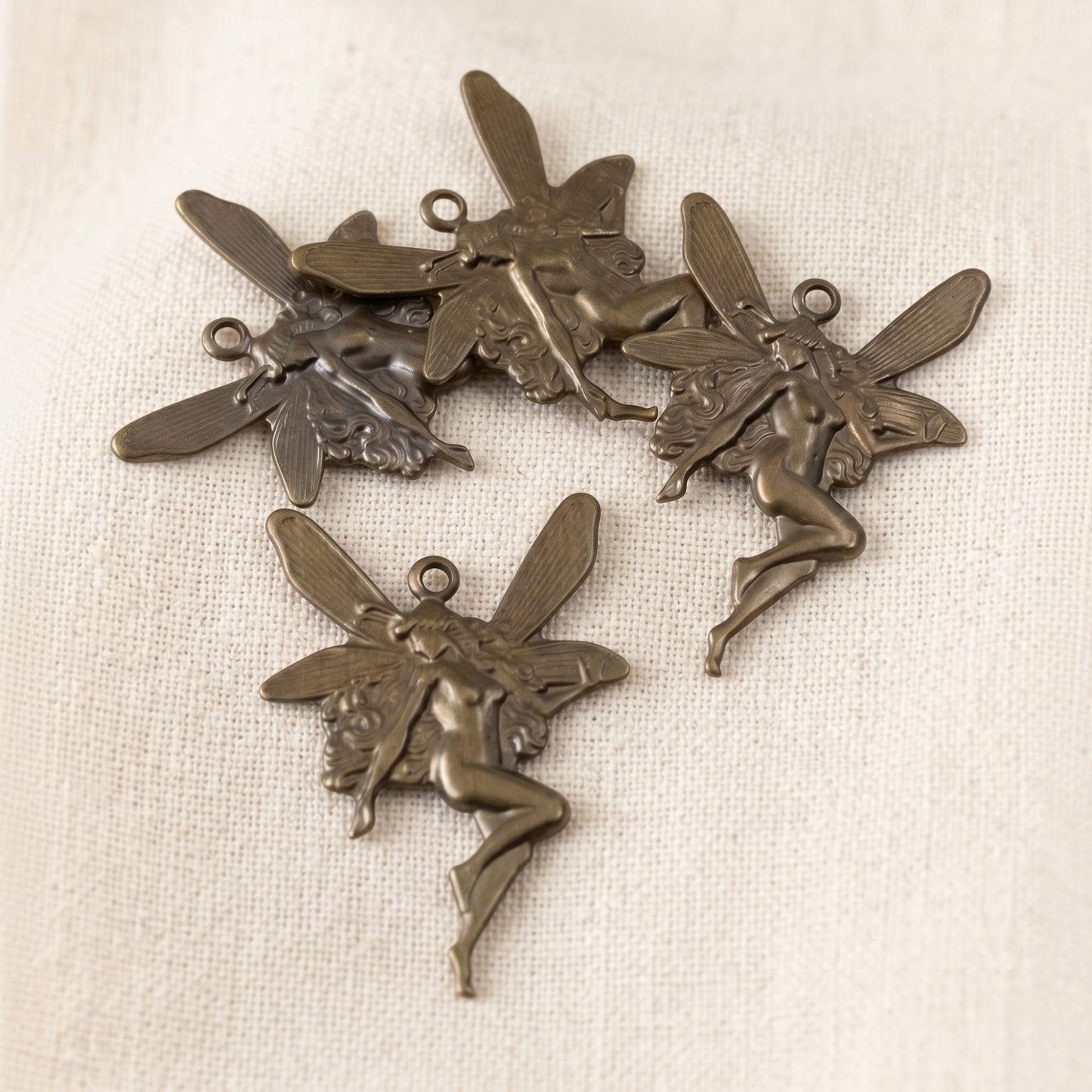Brass Art Nouveau Fairy Charm Antiqued Whimsical 4-Pack