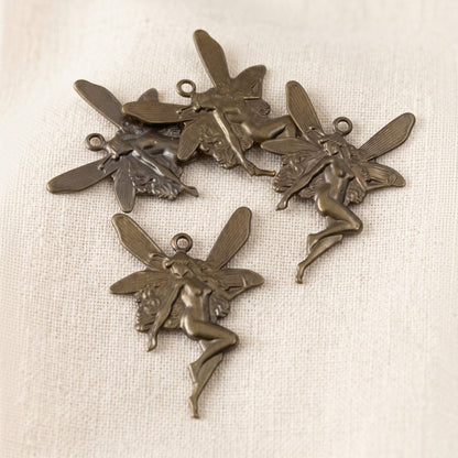Brass Art Nouveau Fairy Charm Antiqued Whimsical 4-Pack