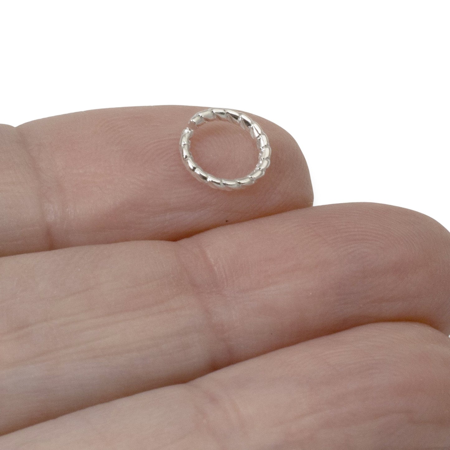 Circle Jump Rings Sterling Silver Plated, 20-Pack 9mm Textured Findings