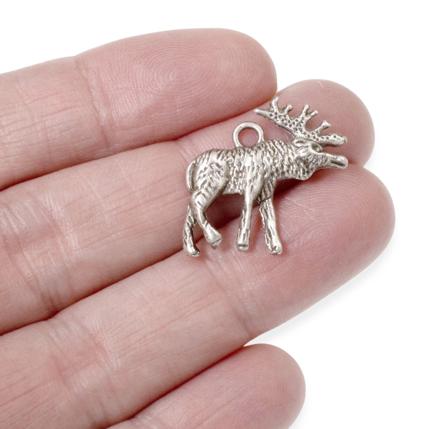 10 Moose Charms, Dark Silver Metal Elk Pendants for Wildlife Inspired Jewelry