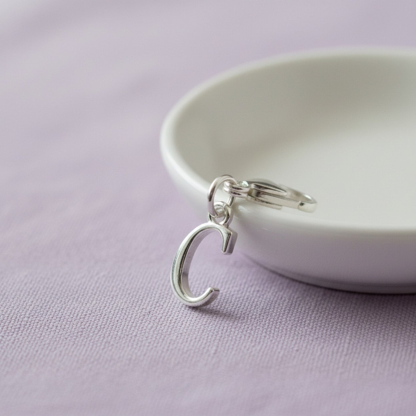 Silver Cursive Letter C Clip On Charm: Script Initial Dangle Lobster Clasp Personalized Journal Bracelet