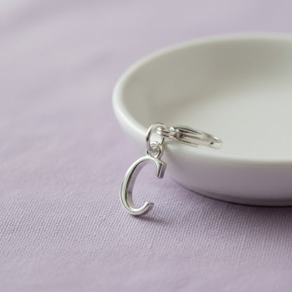 Silver Cursive Letter C Clip On Charm: Script Initial Dangle Lobster Clasp Personalized Journal Bracelet