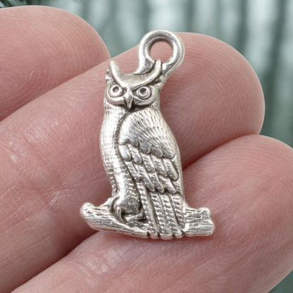 Owl Charms: 4-Pack Antique Silver Nature Pendants, Wildlife Jewelry Making Supplies, Woodland Bird Animal Charms