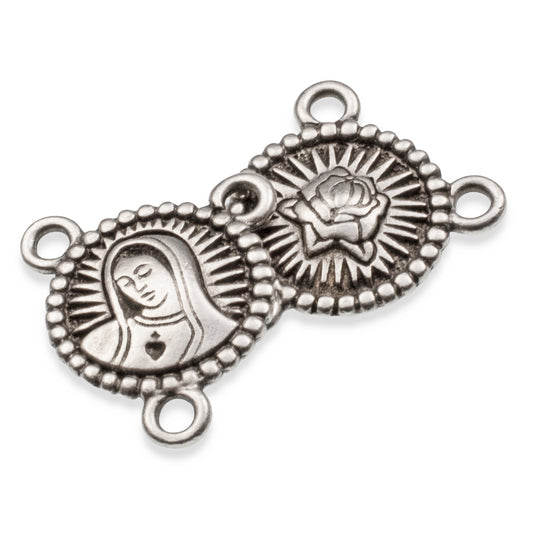 Silver Our Lady Rosary Connector Links, 2-Pack Religious Center Charms, Catholic Jewelry Supplies