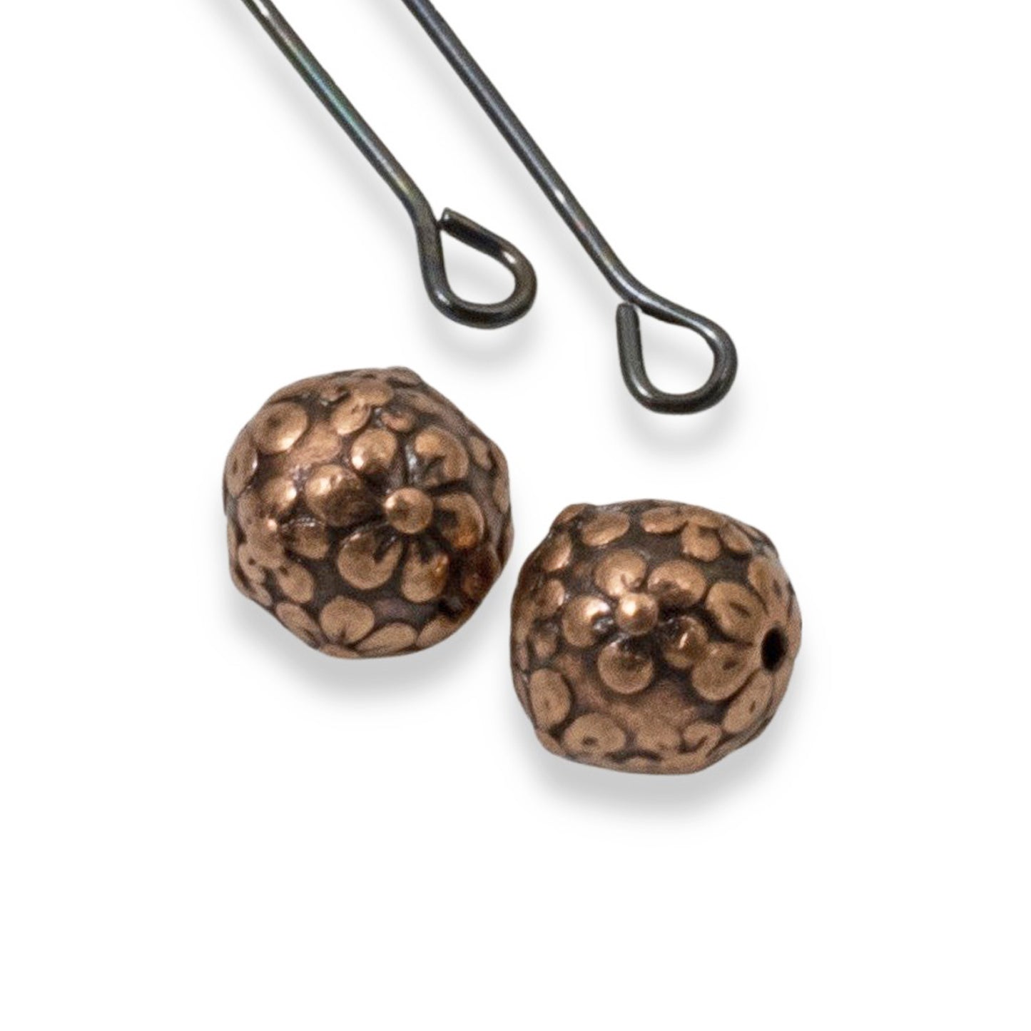 Copper Floral Beads 4-Pack, Nature Flower Design 8mm, Wedding Bridal Jewelry