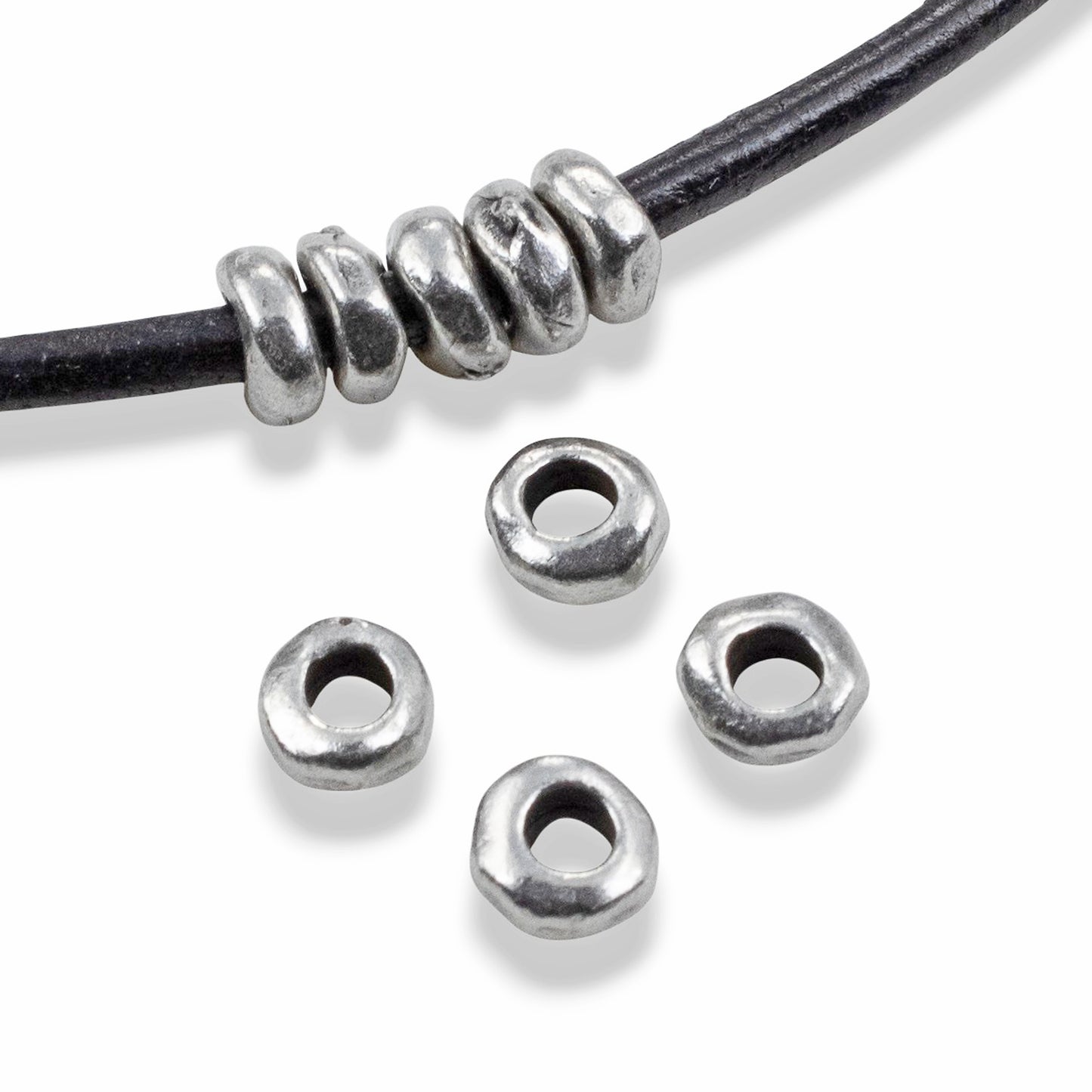Antique Pewter 5mm Nugget Spacer Beads: 2mm Hole for Leather Crafting 20-Pack