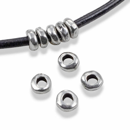 Antique Pewter 5mm Nugget Spacer Beads: 2mm Hole for Leather Crafting 20-Pack