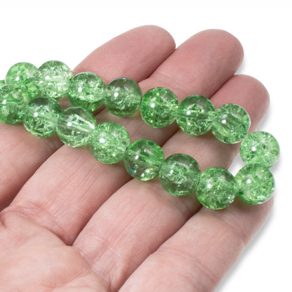 30 Spring Green 10mm Round Glass Crackle Beads for Handmade Jewelry Making