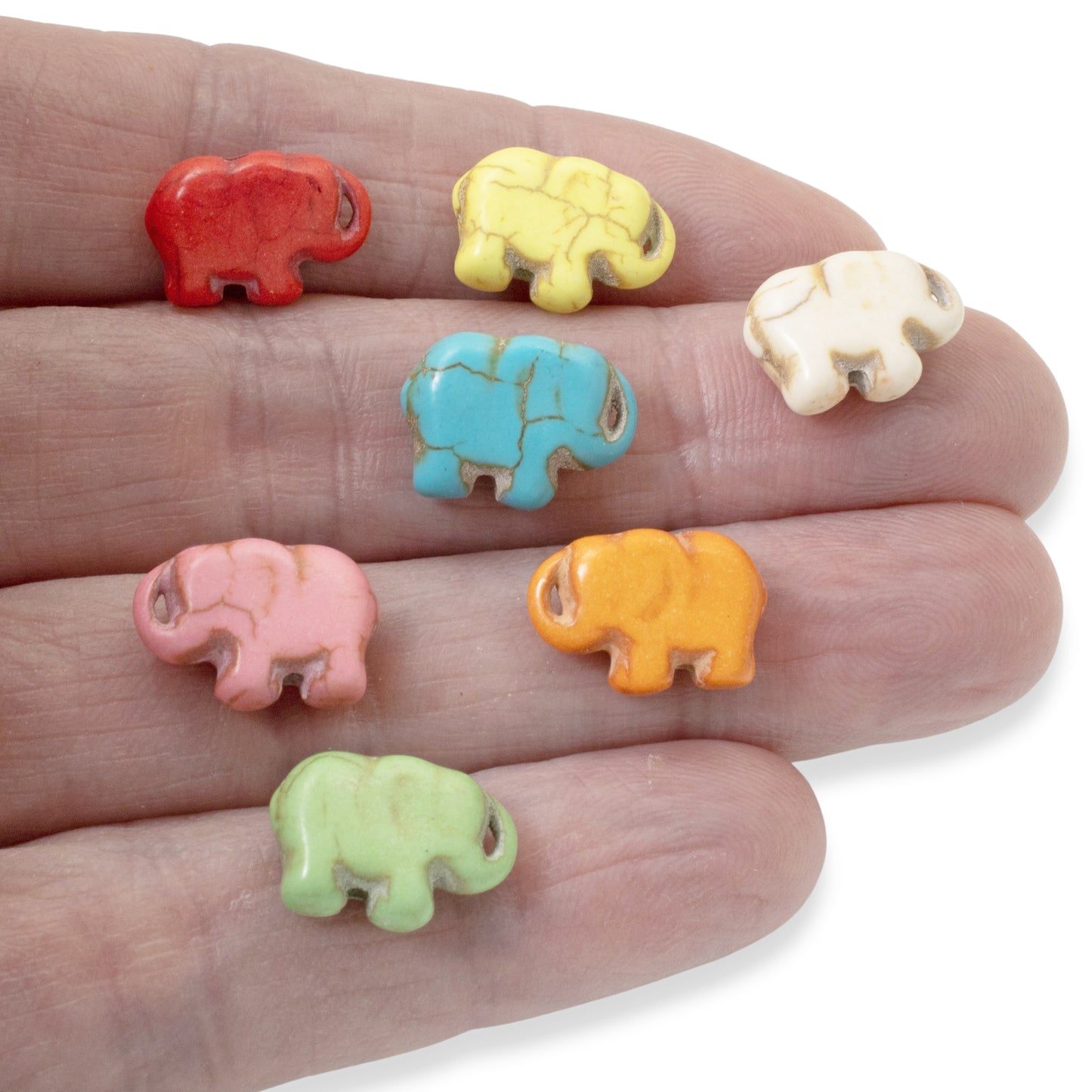 40 Small Elephant Beads, Multi-Colored Set, Synthetic Turquoise Baby Elephants