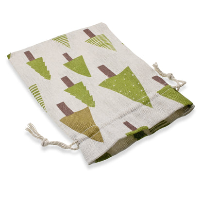 Woodland Tree Drawstring Bags: Rustic Christmas Winter Gift Pouch 5x7 5-Pack