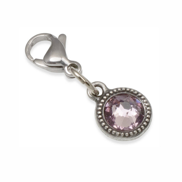 June Birthstone Clip-On Charm, Light Amethyst Crystal with Clip-On Design and Lobster Clasp, Unique Present for Birthday, Small Gift Idea