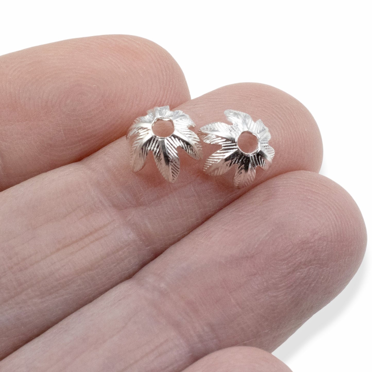 Daisy Bead Caps 8mm Sterling Silver-Plated Pewter: Floral Metal Findings USA Made 4-Pack Jewelry Making