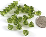 25 Olive Green Bell Flower Beads, Czech Glass 6x8mm