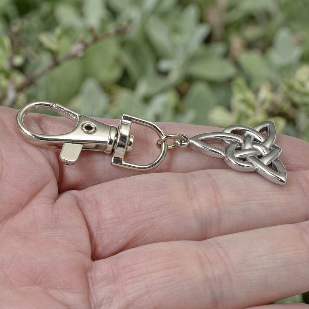 Celtic Triangle Keychain, Irish Heritage Bag Charm, Silver Celtic Knot Accessory