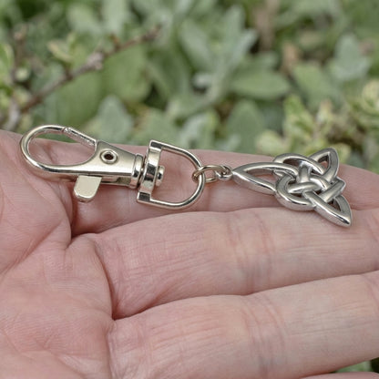 Celtic Triangle Keychain, Irish Heritage Bag Charm, Silver Celtic Knot Accessory