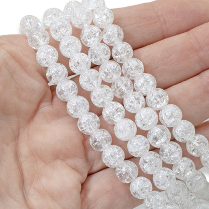 Winter Glass Beads, 8mm White Crackle Beads, Holiday Christmas Ornament DIY