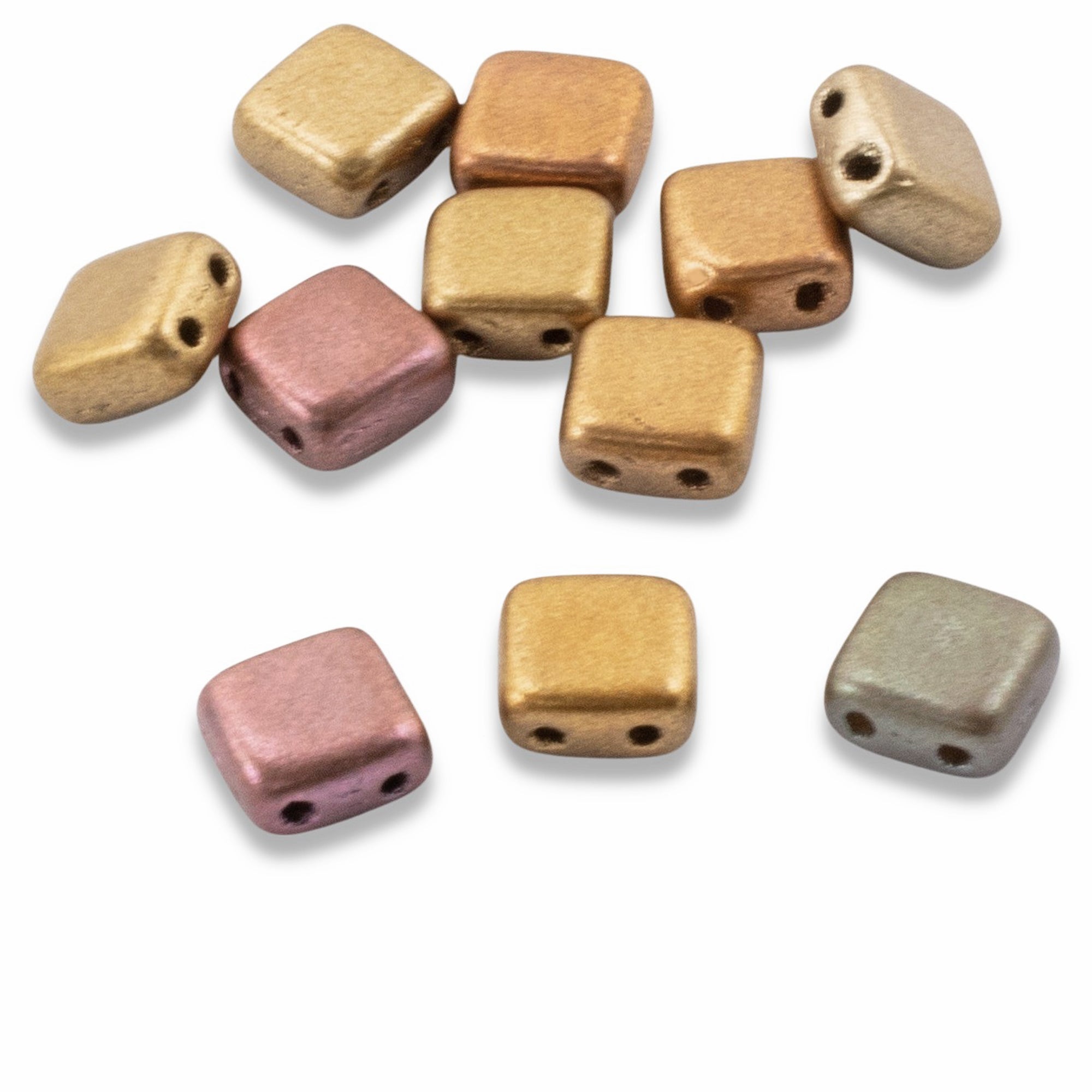 50 Matte Silky Rainbow Square Tile Beads, 6mm 2-Hole Czech Glass