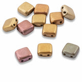 50 Square Tile Beads - Matte Silky Rainbow - 6mm 2-Hole Czech Glass Bead Set