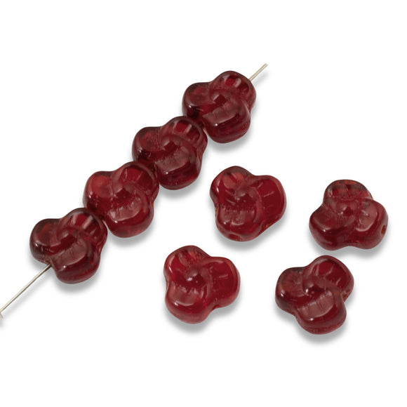 50 Garnet Red Trillium Flower Beads, 9mm Czech Glass Flowers for Jewelry Making