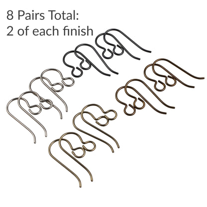 8-Pair Niobium Ear Wire Earthy Variety Pack, Hypoallergenic Earring Hooks