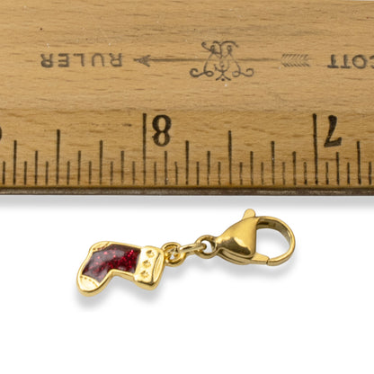 Gold Christmas Stocking Clip-On Charm, Holiday Bracelet Charm, Festive Jewelry
