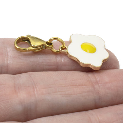 Whimsical Egg Clip-On Charm, Enamel Bag Accessory, Chicken Lover or Foodie Gift