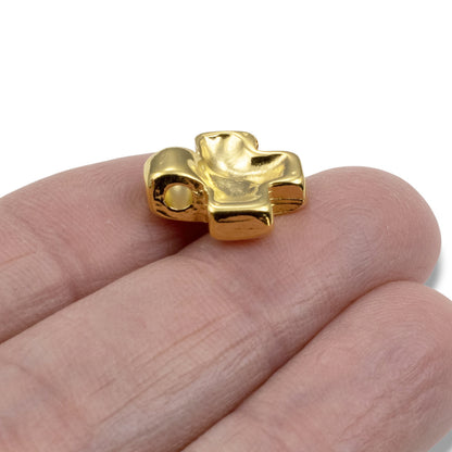Gold Cross Pendants: 24K Plated 15mm Textured Religious Charm Christian Jewelry 2Pcs