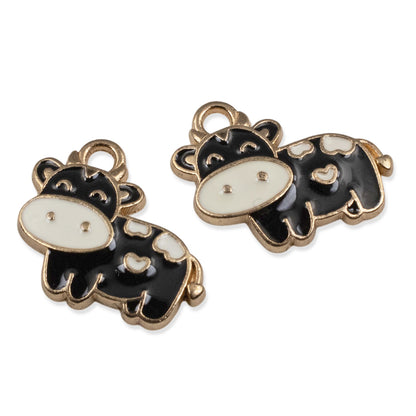 Black Cow Charms 6-Pack, Enamel Metal Pendants, Farm Country Jewelry Supply