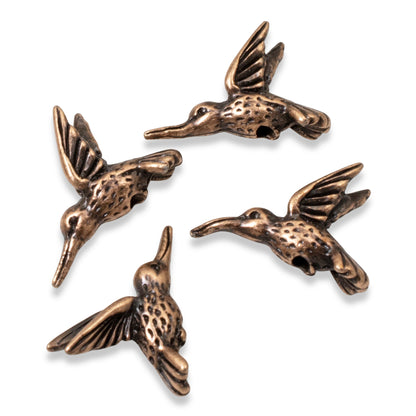 4 Copper Hummingbird Beads - Nature-Inspired 3D Birds for Jewelry Crafts