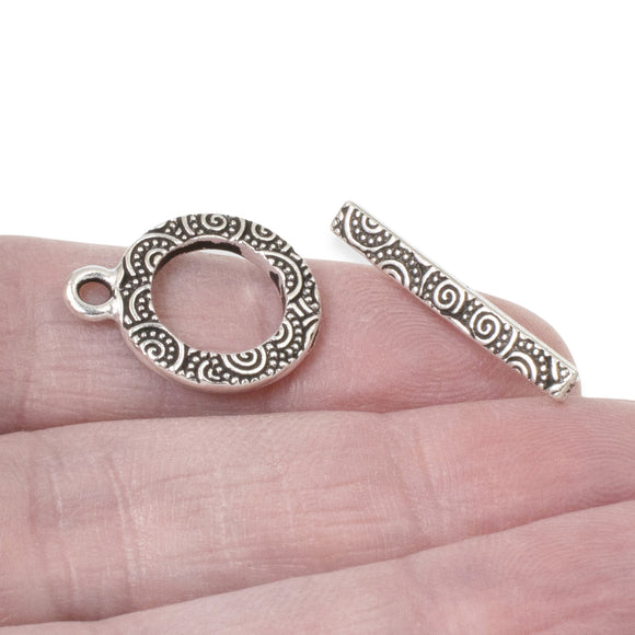 2 Sets - Silver Spiral Toggle Clasp, TierraCast Decorative Pewter Clasps