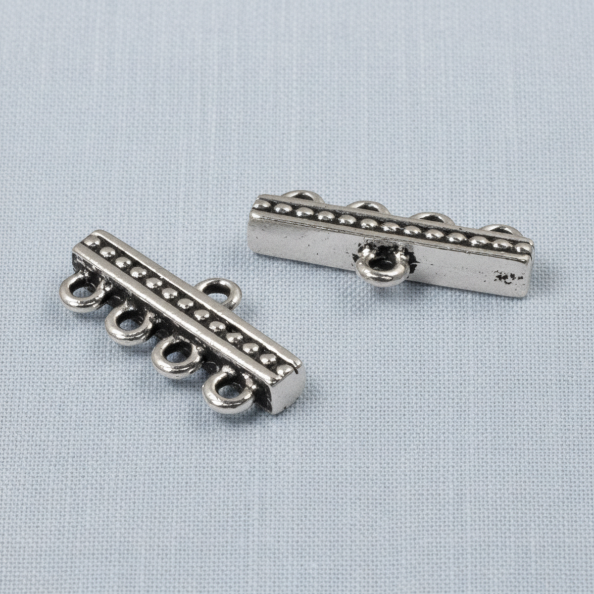 Hackberry Creek antique silver-plated 4-to-1 beaded connector links for multi-strand jewelry making