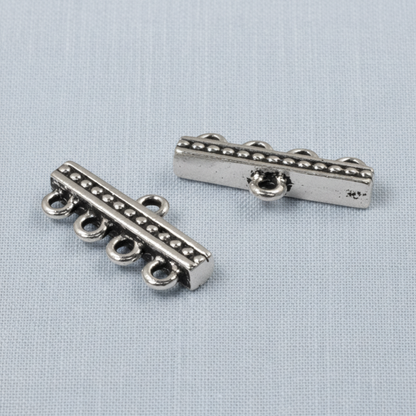 Hackberry Creek antique silver-plated 4-to-1 beaded connector links for multi-strand jewelry making