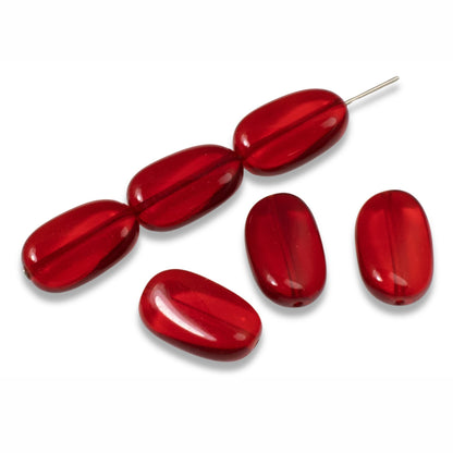 25 Elegant Red Wavy Oval Czech Glass Beads, Perfect for Christmas Jewelry & Crafts