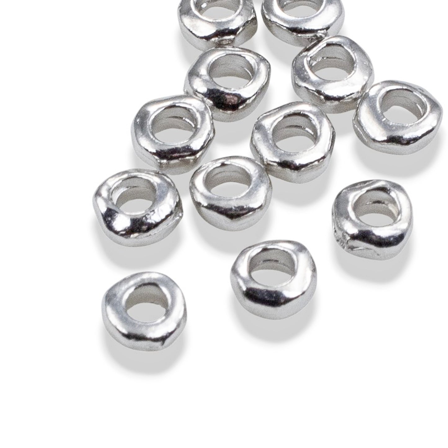 White Bronze 5mm Nugget Spacer Beads: 2mm Hole for Leather Crafting 20-Pack