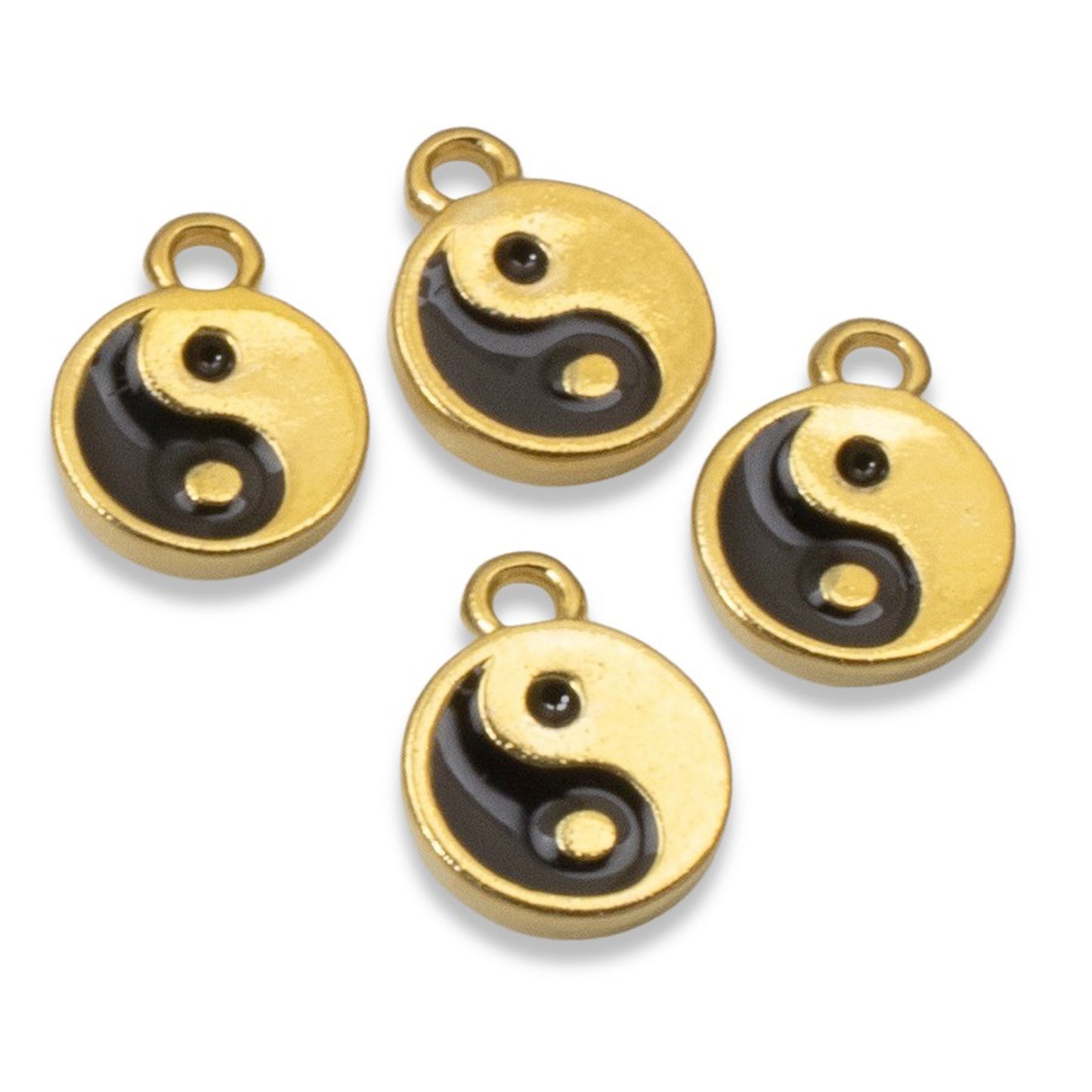 Yin Yang Charm, 4-Pack Mini Gold Black Enamel Balance Symbols, Spiritual Jewelry