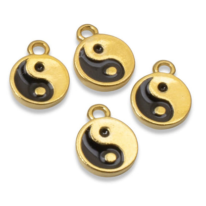 Yin Yang Charm, 4-Pack Mini Gold Black Enamel Balance Symbols, Spiritual Jewelry