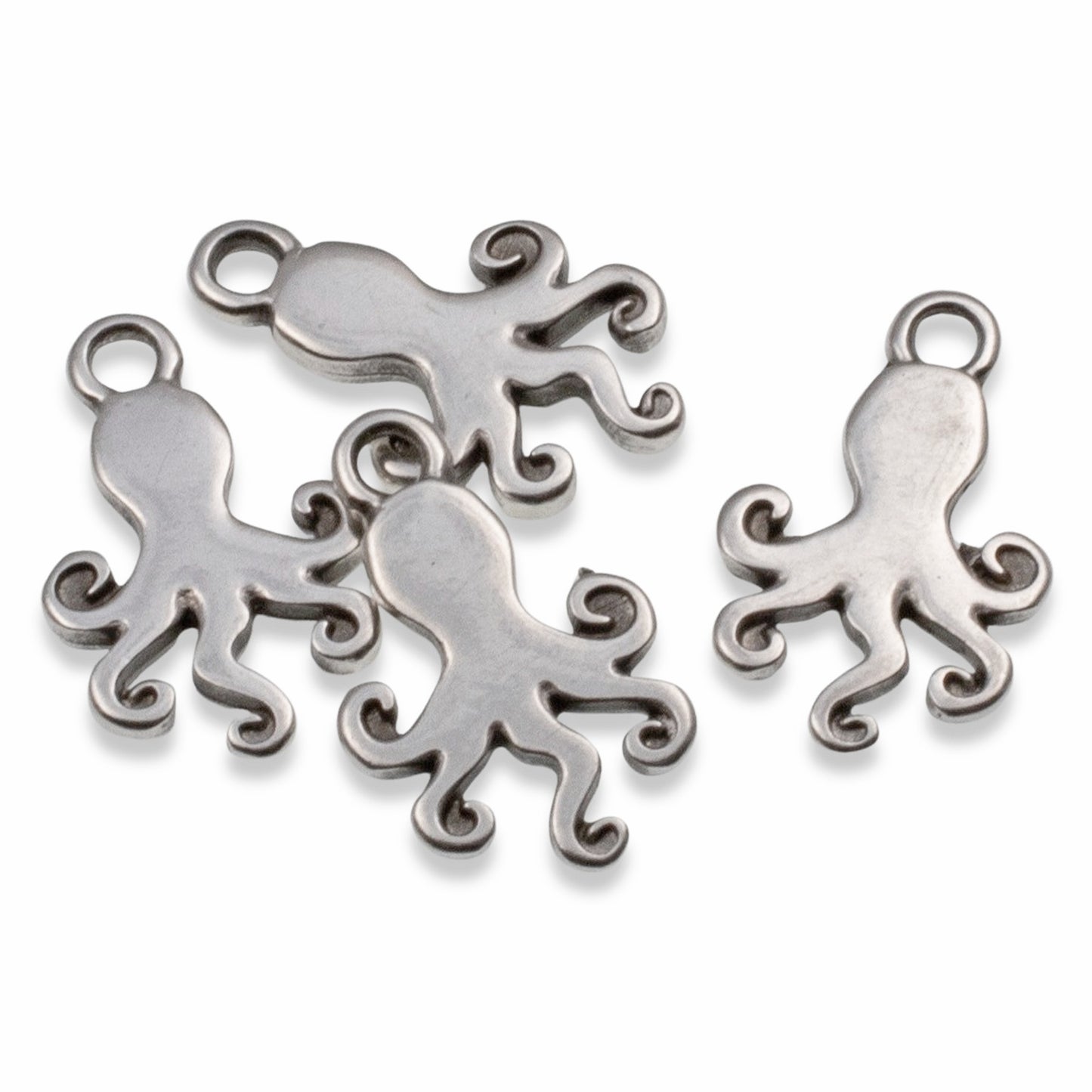 Silver Octopus Charms: 4-Pack Sea Creature Pendants, Summer Beach Nautical Jewelry