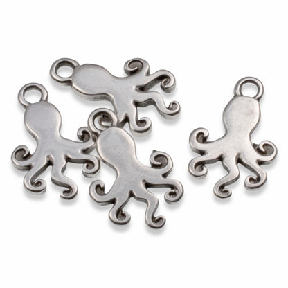 Silver Octopus Charms: 4-Pack Sea Creature Pendants, Summer Beach Nautical Jewelry