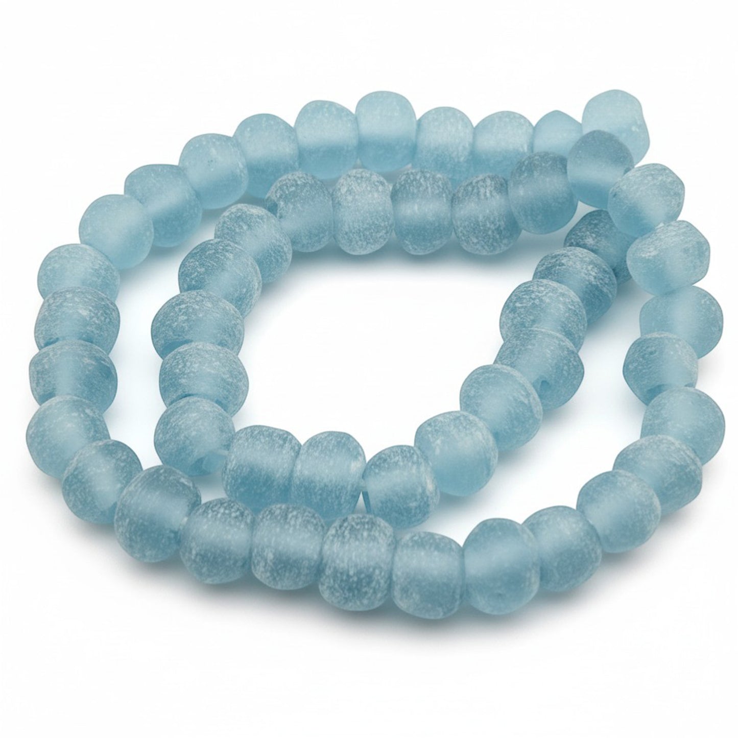 Blue Green Recycled Glass Beads: Matte Frosted Rough Round 50 Beads/Strand Coastal Boho