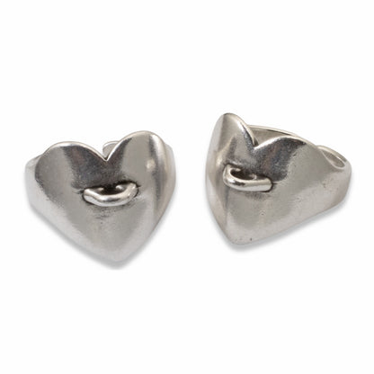 Silver Heart Ring with Charm Loop: Adjustable DIY Ring Base 2-Pack Set