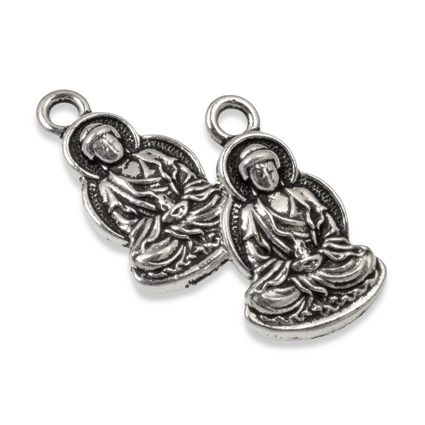 2 Zen Buddha Charms - Silver-Plated Pewter Spiritual Jewelry Pendants for Mindfulness