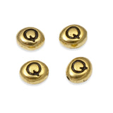 4 Gold Letter "Q" Alphabet Beads, TierraCast Oval Initial Beads for DIY Jewelry