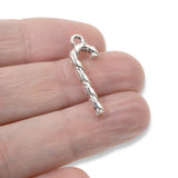 30 Silver Candy Cane Charms, Metal Pendants for Christmas Holiday Jewelry Crafts