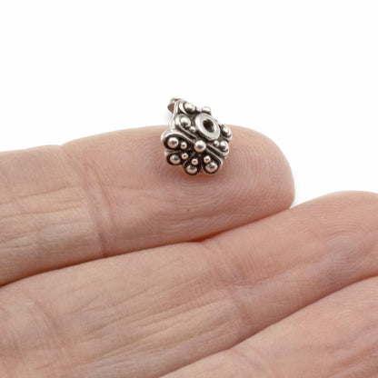 Silver Bead Caps for Gemstones, 8mm Decorative Pendant Saddle Caps, Ornate 4-Pack