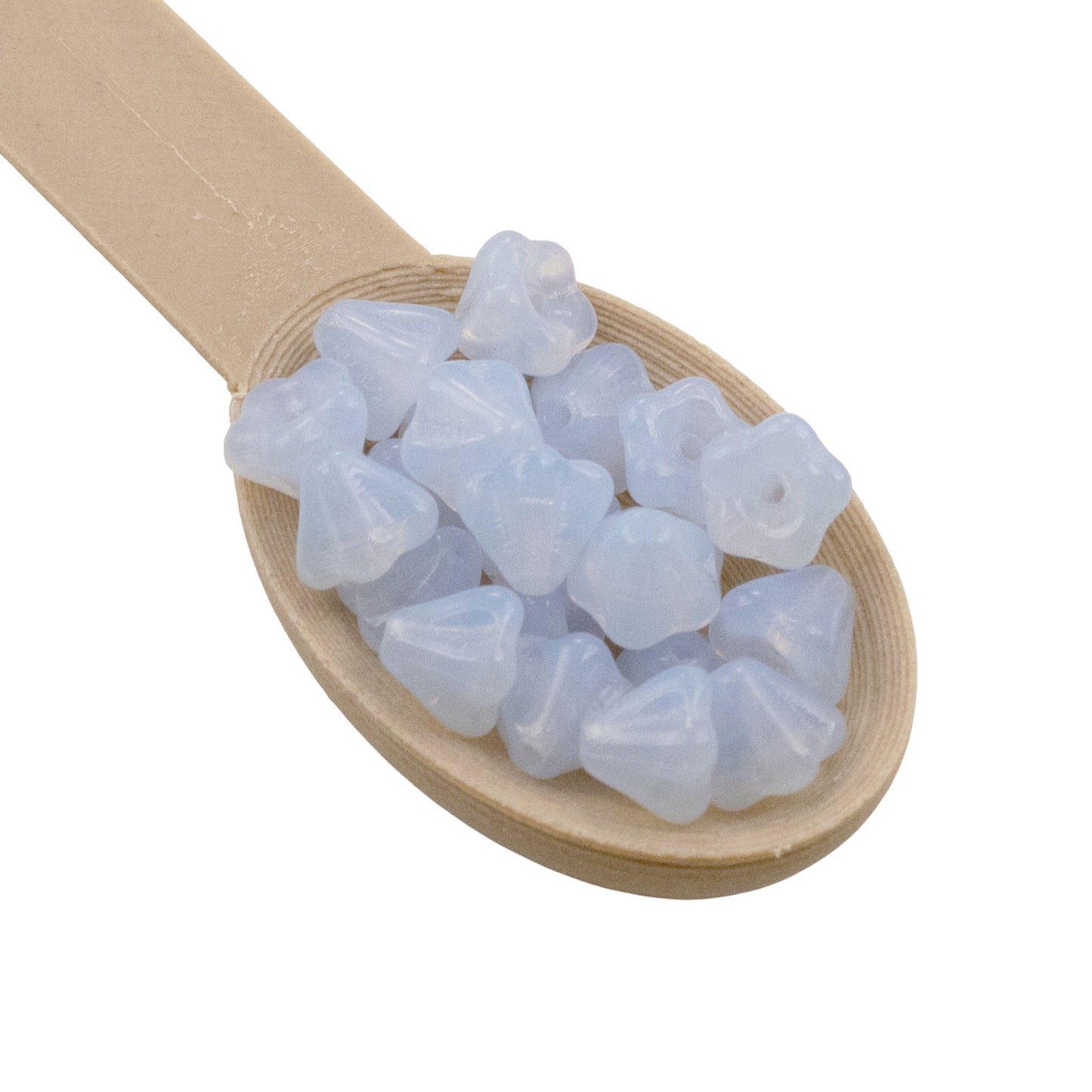 Sky Blue Opal Mini Bell Flower Beads: Czech Glass 4x6mm 50-Pack for DIY Jewelry