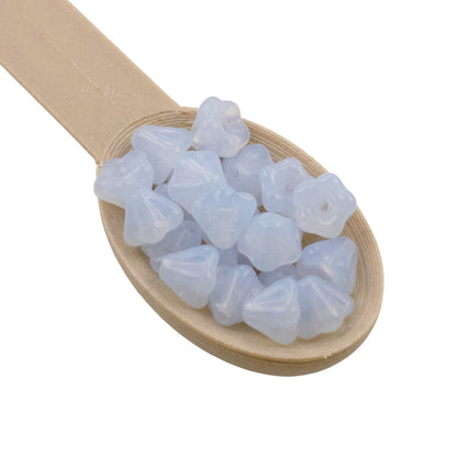 Sky Blue Opal Mini Bell Flower Beads: Czech Glass 4x6mm 50-Pack for DIY Jewelry