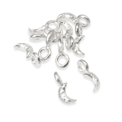 10 Tiny Silver Crescent Moon Charms - Dainty Celestial Pendants for Leather Cord