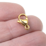 10 Gold Lobster Claw Clasps, Medium 8x13mm Size, Durable Stainless Steel