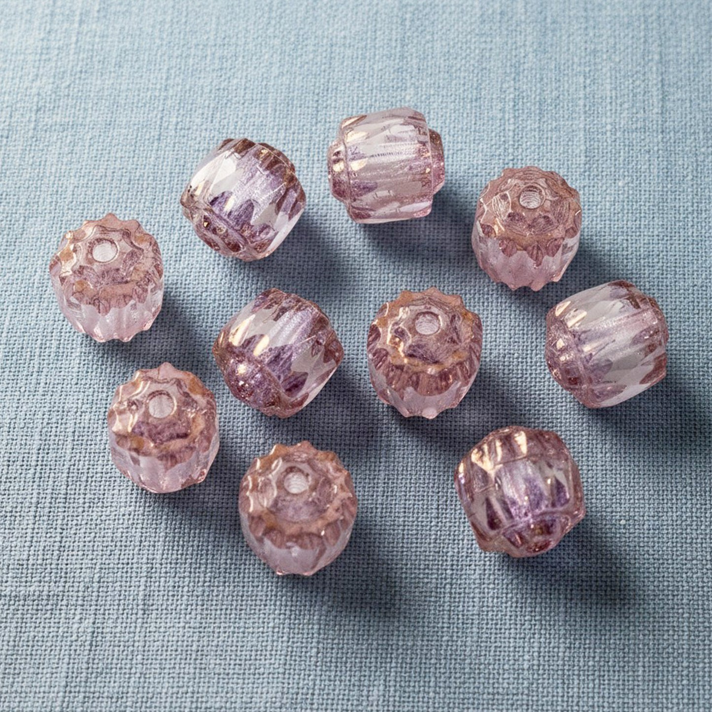 25/Pkg Clear & Pink Faceted 6mm Crown Cathedral Beads, Czech Glass + Bronze Ends