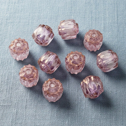 25/Pkg Clear & Pink Faceted 6mm Crown Cathedral Beads, Czech Glass + Bronze Ends